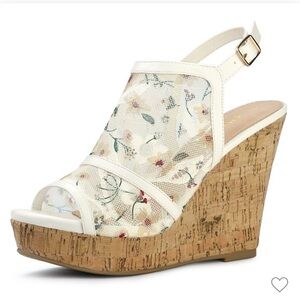 Allegra K White Floral Wedges